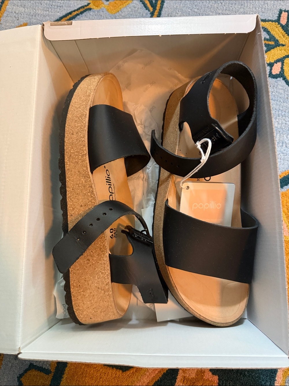 Papillio Black Cork Platform Sandals with Wide Straps Glenda